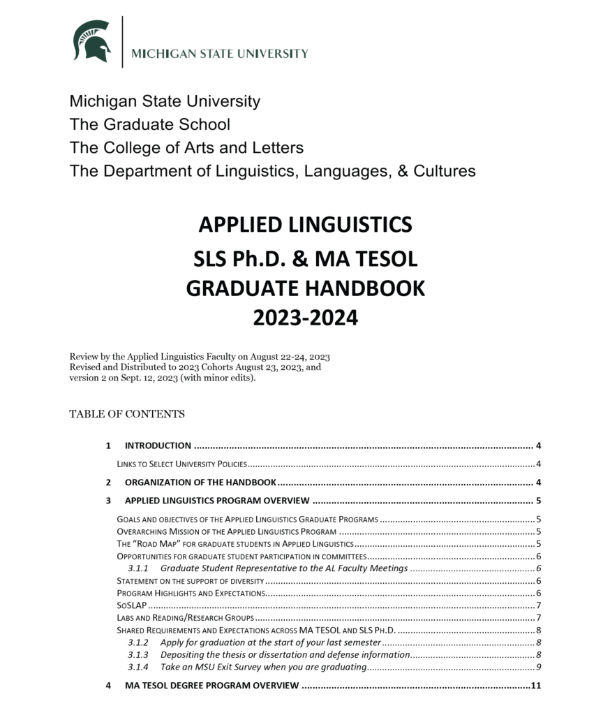 SLS Program Handbook within Applied Linguistics
